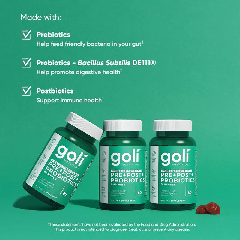 3 Bottles of Goli Pre, Post, Probiotics Gummy